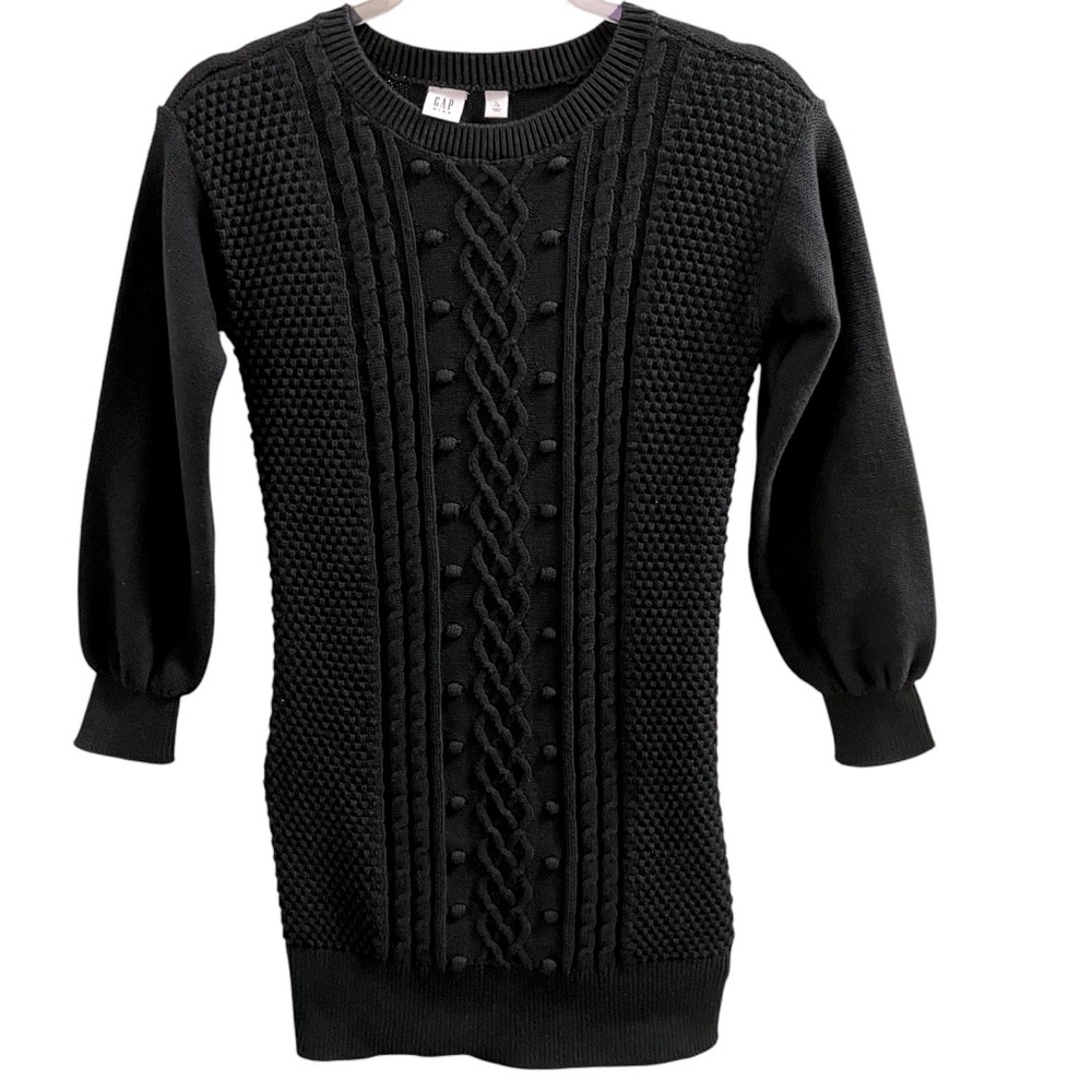 GAP KIDS DRESS, Size L / 10, Black Long Sleeve Cable Knit Sweater Dress.